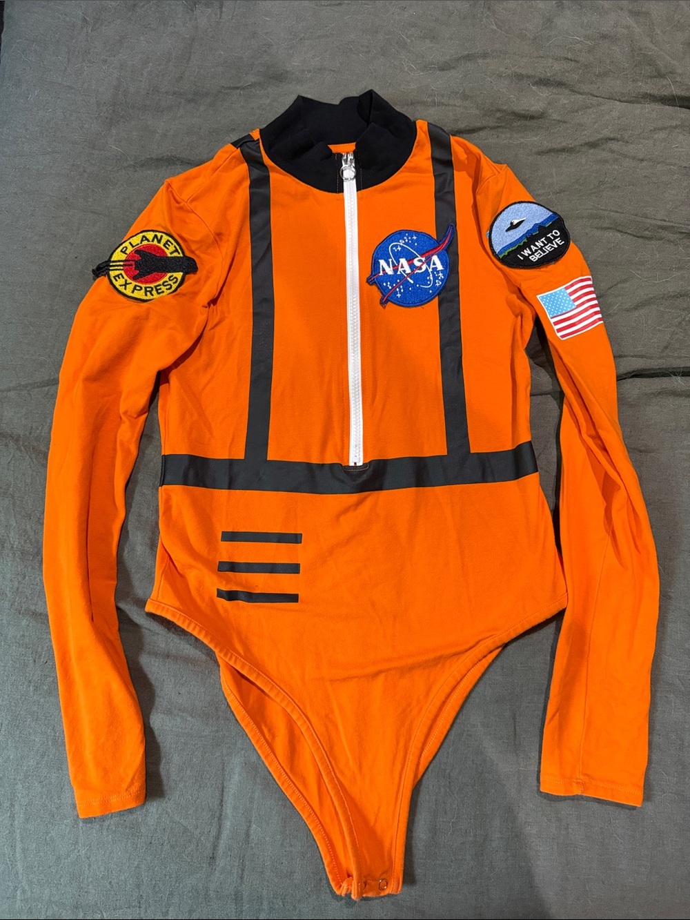 NASA Orange Astronaut Bodysuit costume zip up long sleeve space Halloween